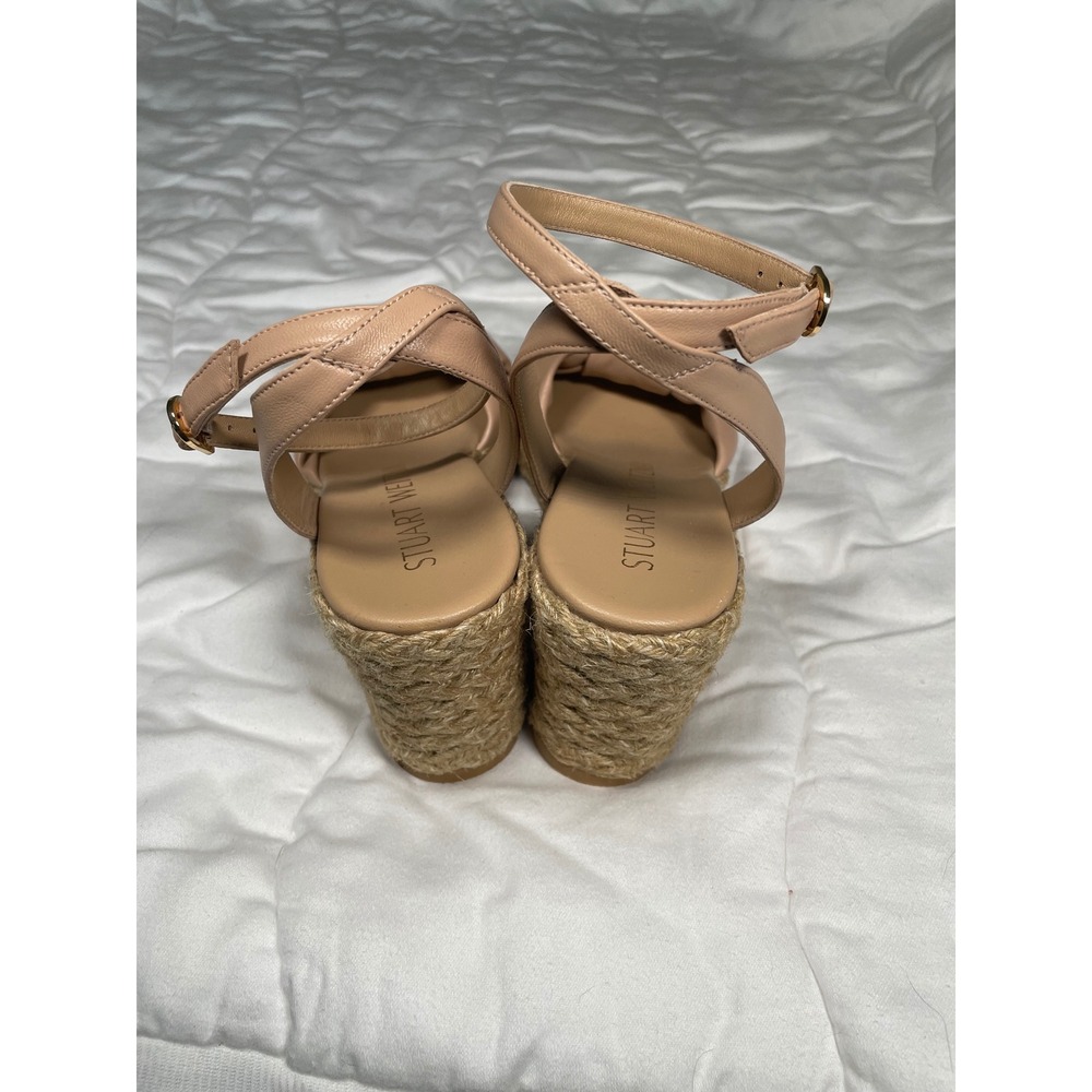 Stuart Weitzman Nude Leather Knot Espadrille Wedge Sandals 8B Made Spain w/ Bag - Picture 5 of 6